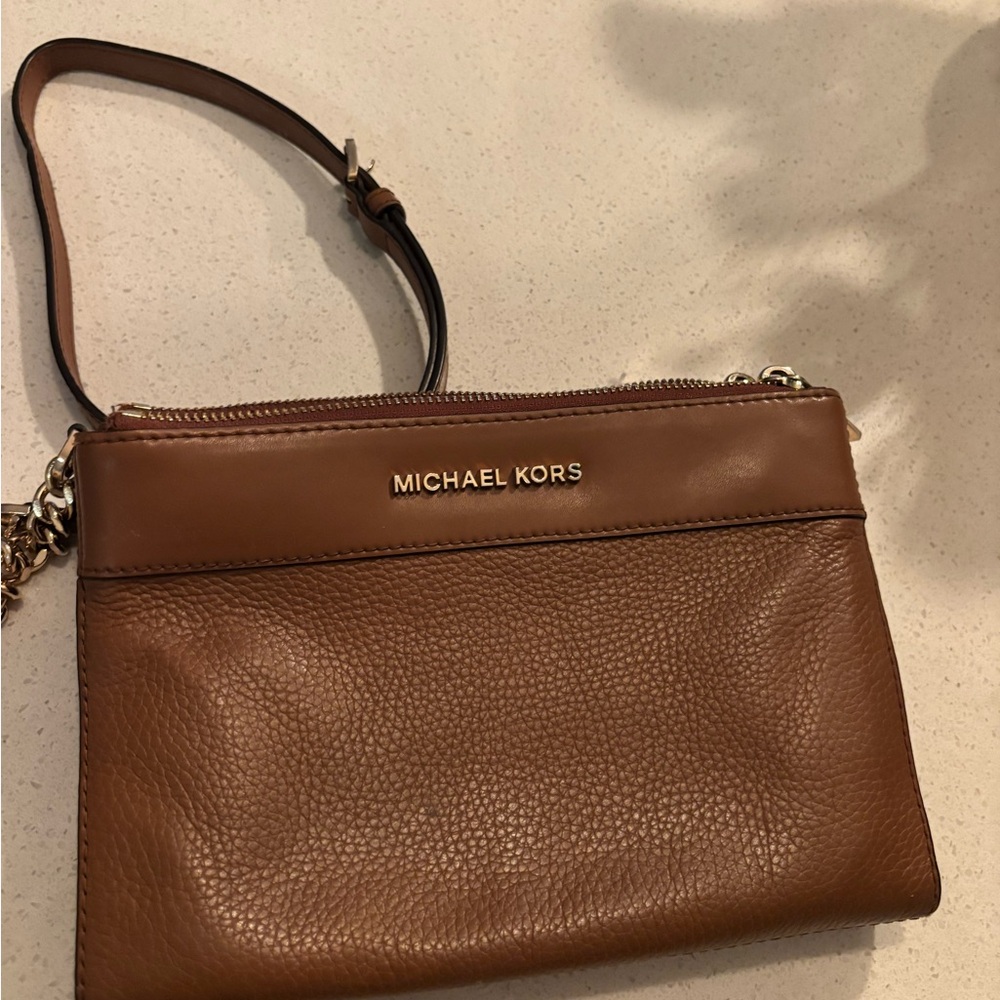 Michael Kors Chestnut Brown Authentic Leather Crossbody Bag with Gold Hardware